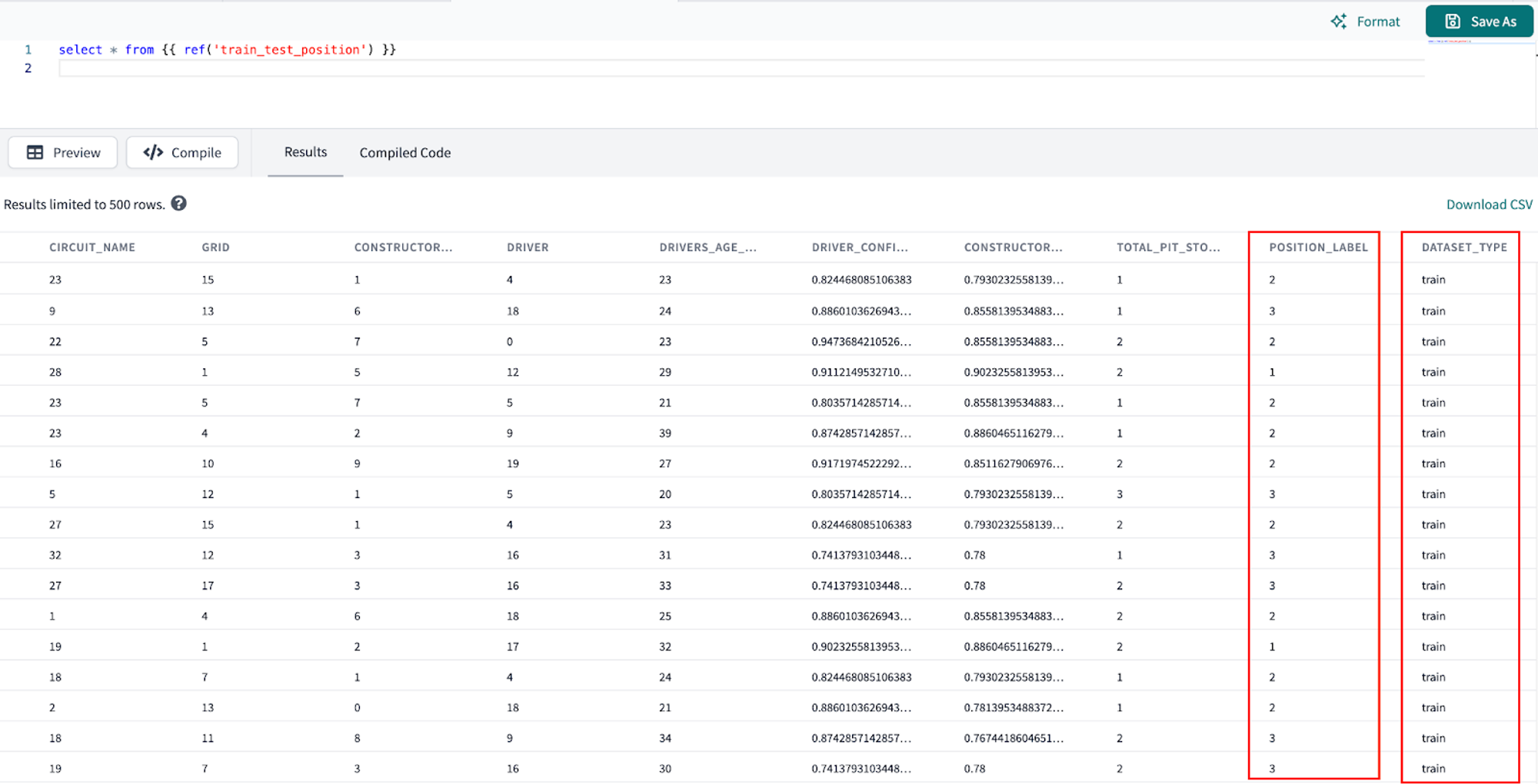 Preview which rows of our model were used for training and testing